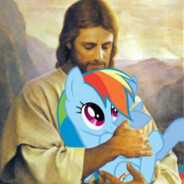Jesus holding rainbow dash