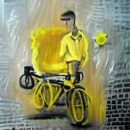 A guy with a yellow bike